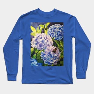 Blue hydrangeas watercolour painting Long Sleeve T-Shirt